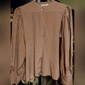 Dôen Silk Striped Button Up Blouse, Multicolor